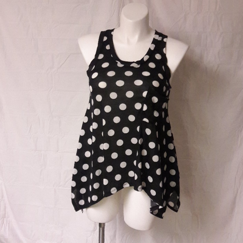 YMI Flowy Polka Dot Tank, L, Black & White